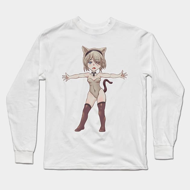 Chibi CatGirl 2B - Nier Automata Long Sleeve T-Shirt by UpstageBunion